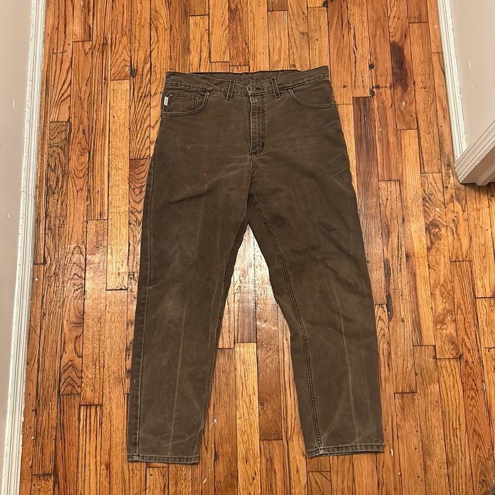 Carhartt Brown Jeans Carpenter Pants Distressed Size 35 32